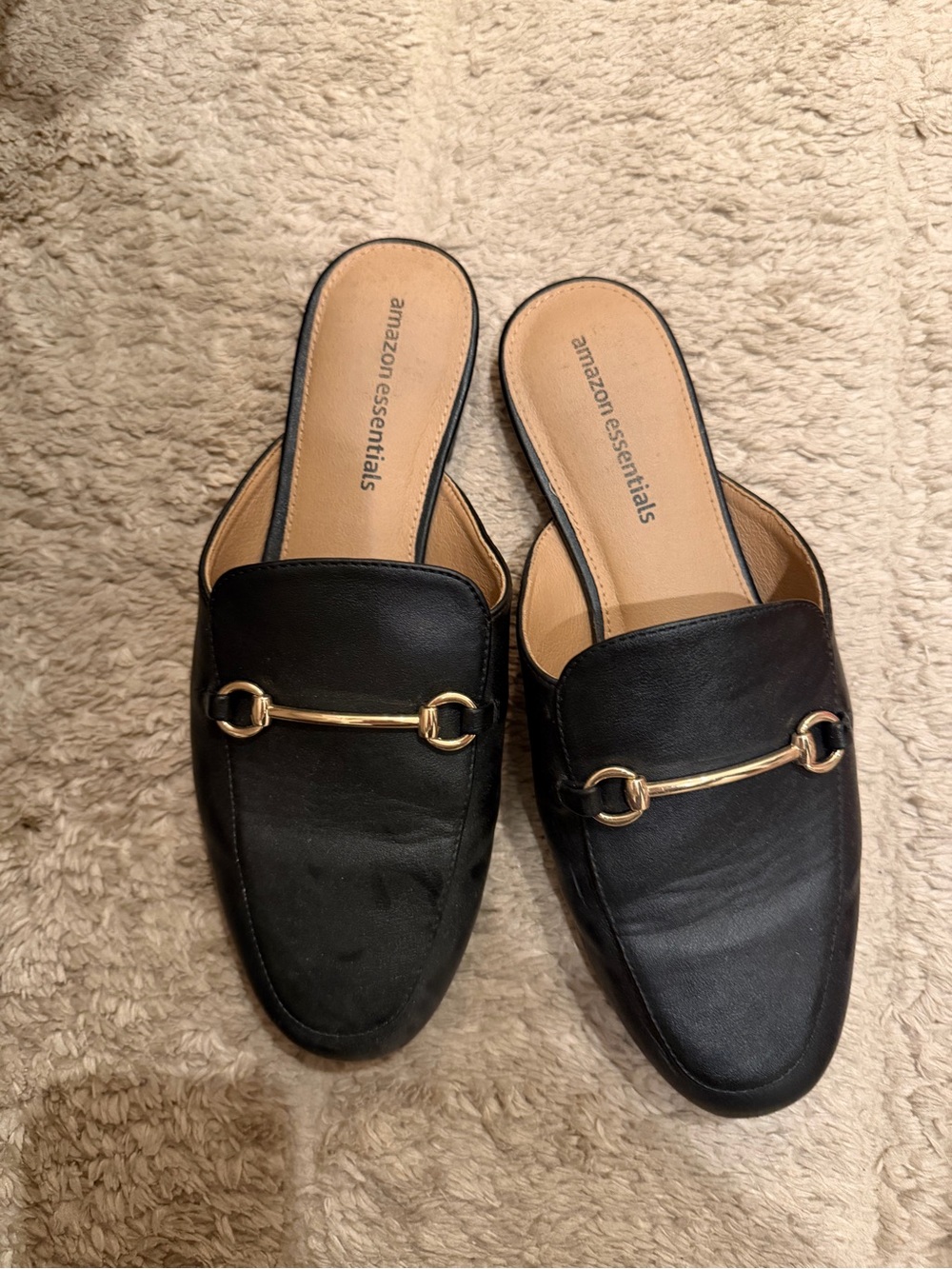 Amazon Essentials Black Slip-On Mule with Gold Horsebit Accent
